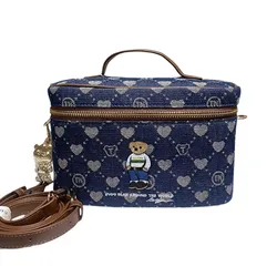 Túi Đựng Đồ Nữ Guoo Bear Royal Blue Jacquard Peach Heart Crossbody Cosmetic Bag GU1478-18120 Màu Xanh Blue