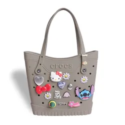 Túi Tote Nữ Crocs Classic Medium Woman Tote Bag Charm - Kitty Taupe Màu Nâu Xám
