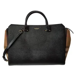 Túi Xách Tay Nữ Burberry Banwell Medium Leather & Check Canvas Satchel Màu Đen