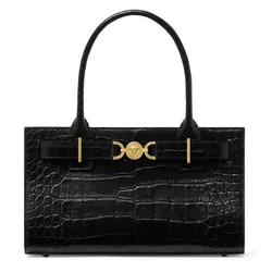 Túi Xách Tay Nữ Versace Medusa Crocodile Effect Handbag Màu Đen