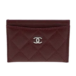 Ví Đựng Thẻ Nữ Chanel Caviar Quilted Card Holder Màu Đỏ Tía