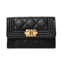 Ví Nữ Chanel Caviar Quilted Boy Flap Card Holder Màu Đen