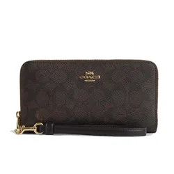 Ví Nữ Coach Long Zip Around Wallet In Signature Canvas Im/Walnut/Black CW778 Màu Nâu Đen