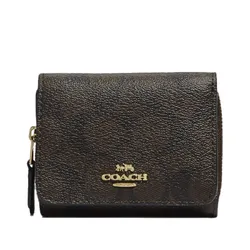 Ví Nữ Coach Small Trifold Wallet In Signature Canvas 7331 Im/Brown/Black Màu Nâu/Đen