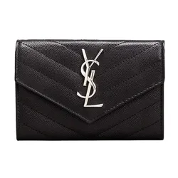 Ví Nữ Yves Saint Laurent YSL Monogram Small Flap Wallet In Grained Leather Màu Đen