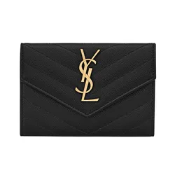 Ví Yves Saint Laurent YSL Cassandre Matelassé Small Envelope Wallet In Grain De Poudre Leather NOIR 414404BOW011000 Màu Đen