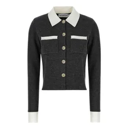 Áo Cardigan Nữ Self-Portrait Wool Blend With Contrasting Collar In Grey PF25-048C-GR Màu Xám Size XS