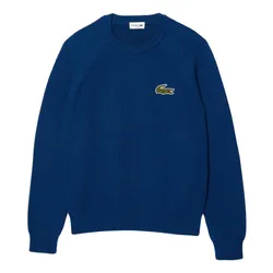 Áo Len Lacoste Classic Fit Ribbed Cotton Badge Sweater AH7742 HBM Màu Xanh Blue Size 2