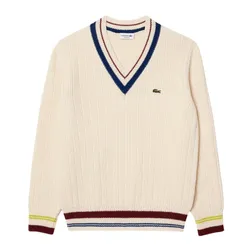 Áo Len Nam Lacoste Classic Fit Men's Tennis Style Wool Sweater AH3133 R1T Màu Trắng Kem Size 4