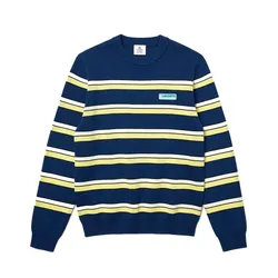 Áo Len Nam Lacoste Live Striped Cotton Crew Neck Sweater AH1208.E4X Màu Xanh Vàng Size 3