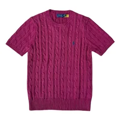 Áo Len Nữ Ralph Lauren Puple Knit-Cable Short Sleeves 211910987501 Màu Tím Size S