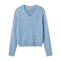 Áo Len Nữ WHOAU Steve V-neck Cable Sweater WHKAF1104F Màu Xanh Blue Size S