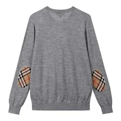 Áo Nỉ Nữ Burberry Bempton Gray Merino Wool Elbow Check Patches Pullover Sweater 8075015 Màu Ghi Xám Size M