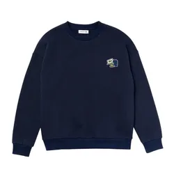 Áo Nỉ Sweater Nữ Lacoste Crew Neck Badge Fleece SF6501-166 Màu Xanh Navy Size 38