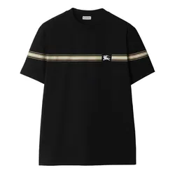 Áo Phông Nam Burberry Striped-detail Cotton Tshirt Màu Đen Size S