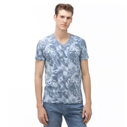 Áo Phông Nam Lacoste V-Neck Graphic T-Shirt TH0018 18A Màu Xanh Xám Size 2