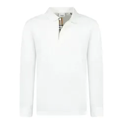 Áo Polo Dài Tay Nam Burberry Hartford Long Sleeve Check Placket In White 80844031 Màu Trắng Size S