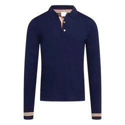 Áo Polo Dài Tay Nam Burberry Long Sleeve Icon Stripe Detail Merino Wool Shirt 80455201 Màu Xanh Navy Size XS