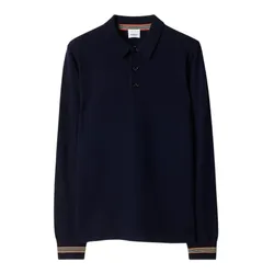 Áo Polo Dài Tay Nam Burberry Long-sleeve Wool Polo Shirt 80926401 Màu Xanh Navy Size XS