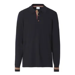 Áo Polo Dài Tay Nam Burberry Wool Long-sleeved Icon Stripe Polo Shirt In Navy Màu Xanh Navy Size XS