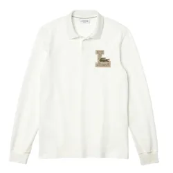 Áo Polo Dài Tay Nam Lacoste Long-Sleeve Regular Fit Badge PH1876L Màu Trắng Size 5
