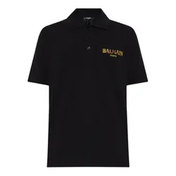 Áo Polo Nam Balmain Vintage With Printed Logo Mutilcolor In Black GC026BC81 Màu Đen Size XS