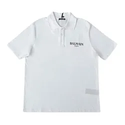 Áo Polo Nam Balmain White With Black Logo Printed DH0GC026 BC81 GAB Màu Trắng Size XS