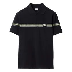 Áo Polo Nam Burberry Striped Cotton Polo Shirt Màu Đen Size S