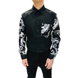 Áo Sơ Mi Nam Versace Long-Sleeve Shirt With Abstract White Print 76GAL2R2 Màu Đen Size 46