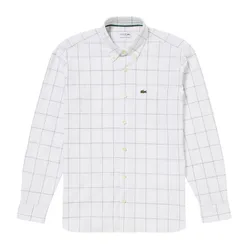 Áo Sơ Mi Tay Dài Nam Lacoste Men's Graph Check Jersey Button Down Shirt CH6416 - 031 Màu Trắng Kẻ Size 40