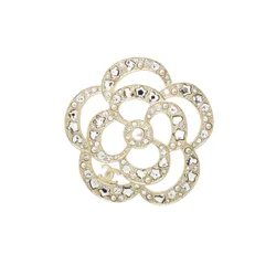 Cài Áo Nữ Chanel CC Logo Heart Star Camellia Brooch Màu Bạc