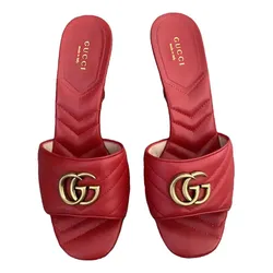 Dép Cao Gót Nữ Gucci Double G Slide Sandals Red Màu Đỏ Size 35