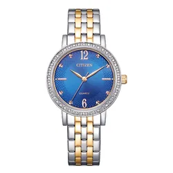 Đồng Hồ Nữ Citizen Quartz Crystal Blue Dial Watch EL3106-59l Màu Bạc/Vàng