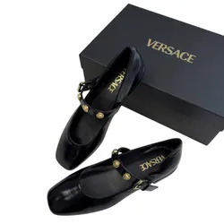 Giày Bệt Nữ Versace Metallic-Buckle Flat Retro Black Patent 1020751 1A10080 1B00V Màu Đen Size 35