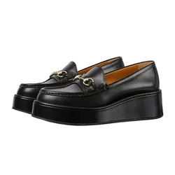 Giày Lười Nữ Gucci Women's Horsebit Wedge Loafer 794317AADO01000 Màu Đen Size 35.5