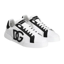 Giày Sneaker Nam Dolce & Gabbana D&G Logo Genuine Leather And Cotton Blend Black/White CS2343 AE629 8T908 Màu Đen Trắng Size 6