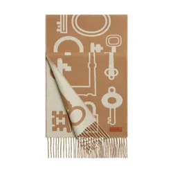 Khăn Choàng Nữ Hermès Casaque Porte-Clefs Camel / Blanc Màu Vàng Be