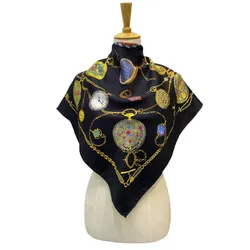 Khăn Lụa Nữ Gucci Vintage Silk Flower Square Scarf 90x90cm Màu Vàng Đen