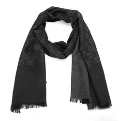 Khăn Quàng Cổ Gucci GG Logo Wool Silk Scarf Anthraccite 165904-3G646-1100 Màu Xám