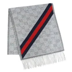 Khăn Quàng Cổ Gucci Logo GG Web Wool Scarf 570603 3G200 1768 Màu Xám Nhạt