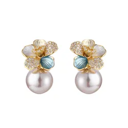 Khuyên Tai Nữ Jessica Pearl Floral Elegance JE51 Phối Màu