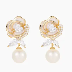 Khuyên Tai Nữ Jessica Pearl Graceful Rose JE56 Màu Vàng