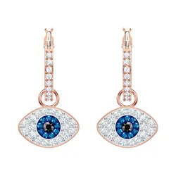 Khuyên Tai Nữ Swarovski Symbolic Hoop Earrings Evil Eye Blue Rose Gold Tone Plated 5492252 Màu Vàng Hồng