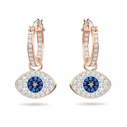Khuyên Tai Nữ Swarovski Symbolica Hoop Earrings Evil Eye, Blue, Rose Gold Tone Plated 5425857 Màu Vàng Hồng