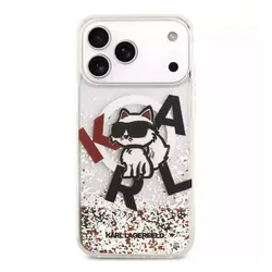 Ốp Điên Thoại Karl Lagerfeld MagSafe Liquid Glitter Logo Choupette For iPhone 17 Pro Max Màu Trong Suốt