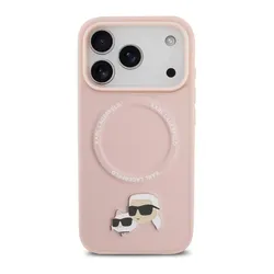 Ốp Điện Thoại Karl Lagerfeld Pu Leather Case With Karl & Choupette Head Pins iPhone 17 Pro Màu Hồng