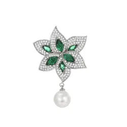 Pin Cài Áo Nữ Meri Emerald Bloom BR897 Màu Xanh Bạc