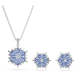 Set Dây Chuyền + Khuyên Tai Nữ Swarovski Magic Set Snowflake, Blue, Rhodium Plated 5734243 Màu Xanh Bạc