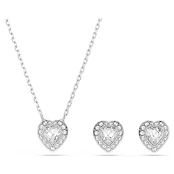 Set Dây Chuyền + Khuyên Tai Nữ Swarovski x Ariana Grande Set Mixed Cuts, Heart, White, Rhodium Plated 5720849 Màu Bạc