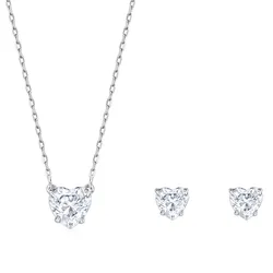 Set Dây Chuyền + Khuyên Tai Swarovski Stilla Attract Set Heart, White, Rhodium Plated 5646751 Màu Bạc